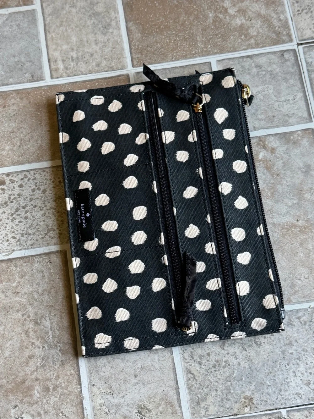 kate spade Black & White Polka Dot Zip Cosmetic Pouch